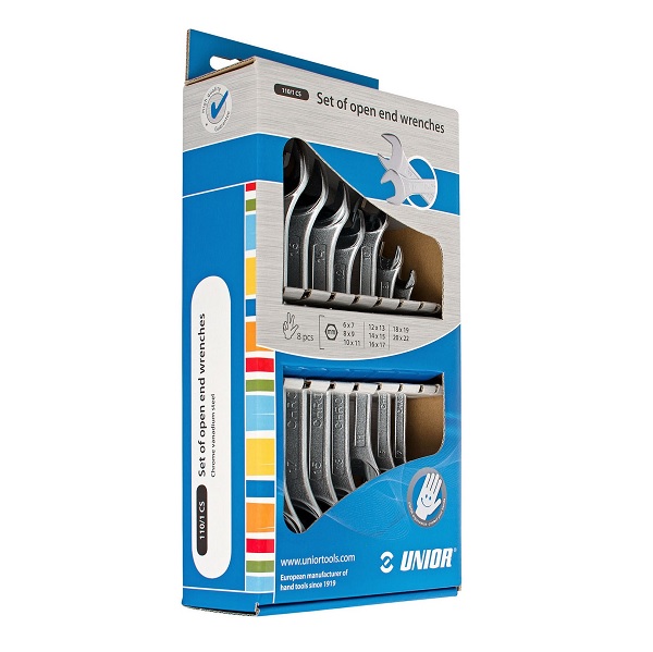 204325-3838909028446-110-1CS-JUEGO-DE-LLAVES-FIJAS-DE-DOS-BOCAS-EN-EXPOSITOR-DE-CART-N-6-22-8-COD-6 Juego de llaves fijas de dos bocas 6-22/8 602844 en expositor de cartón UNIOR - Imagen 1